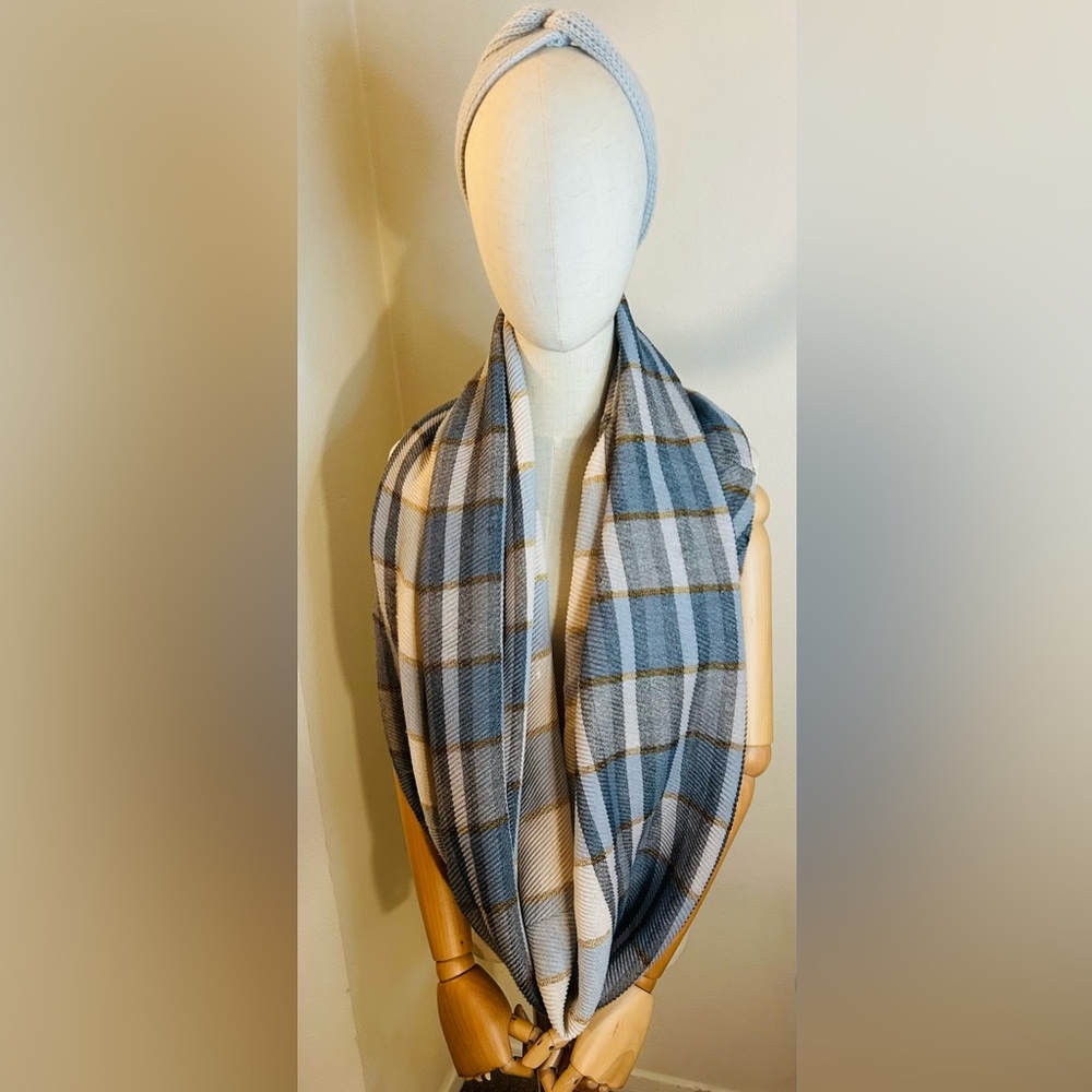 Plaid Gray, pink Infinity Scarf